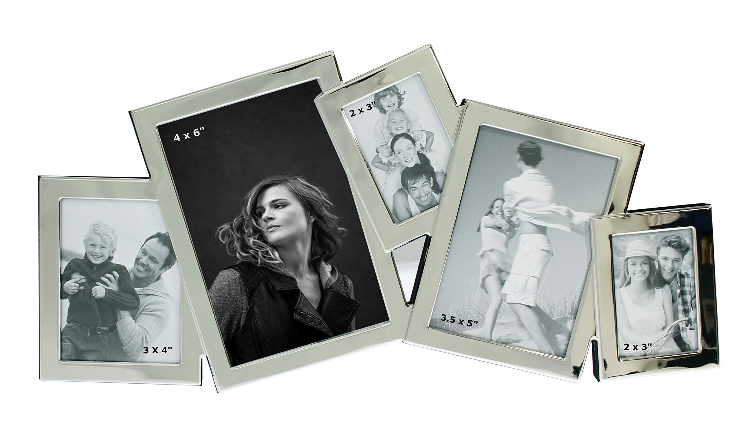 benerini 5 Picture Silver Multi Aperture Photo Frame - Will Take 1 Photo Of 4 x6 inches, 3.5 x 5 inches, 3 x 4 inches & 2 Photos Of 2 x 3 inches