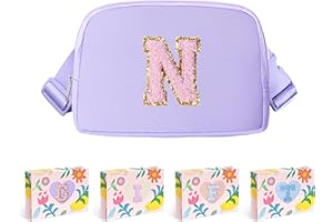 COSHAYSOO Small Waist Fanny Pack Belt Bag with Initial Letter Patch Adjustable Strap for Women Teen Girl Running Traveling Cr