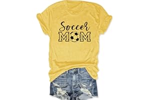 ZUNQKG Womens Soccer Mom Tshirt Crewneck Short Sleeve Summer Casual Funny Cute Soccer Graphic Tees
