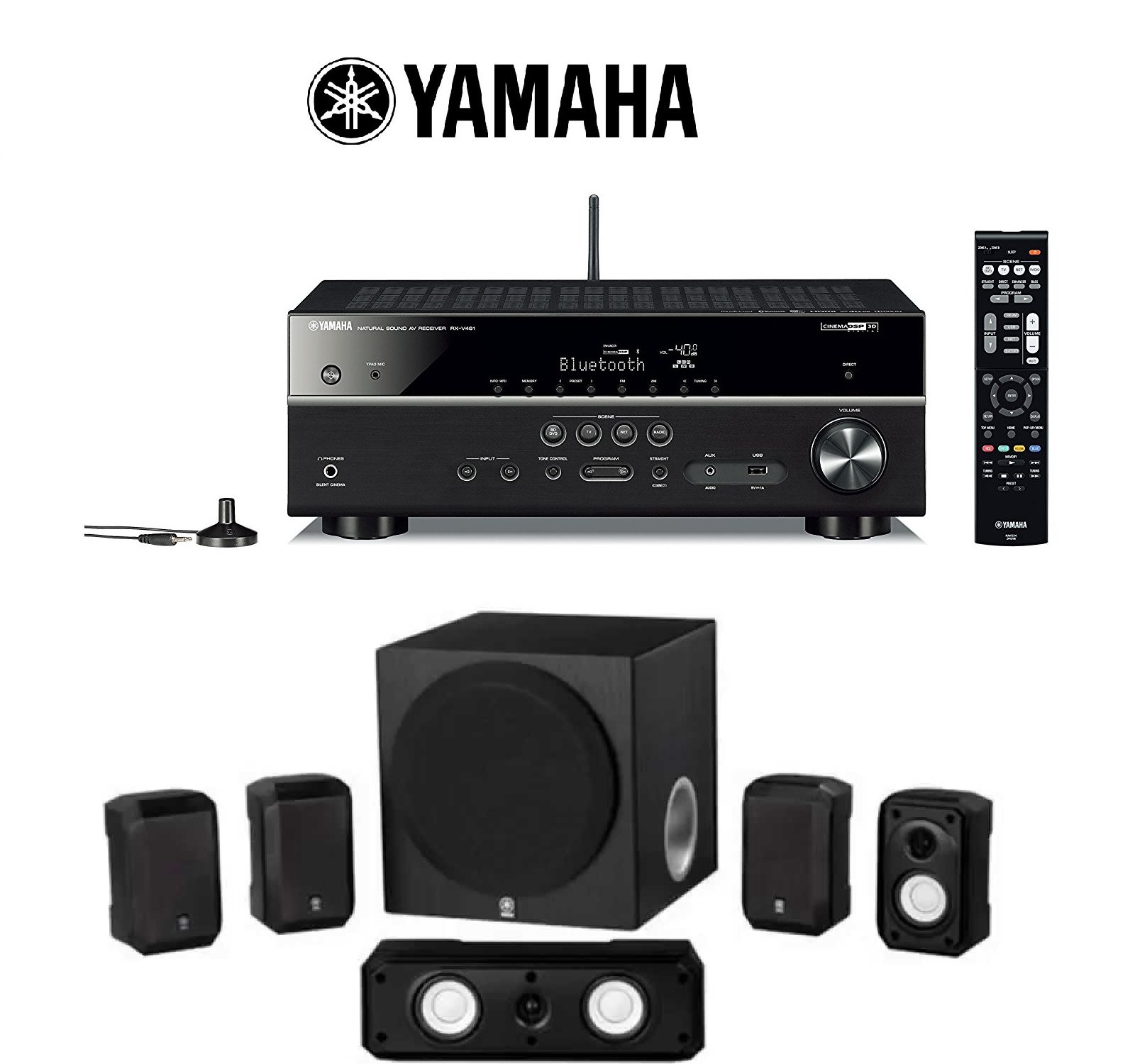 Buy Yamaha RXV481BL Receiver (Black) + Yamaha NSSP1800BL 5.1Channel Home Theater Speaker Set