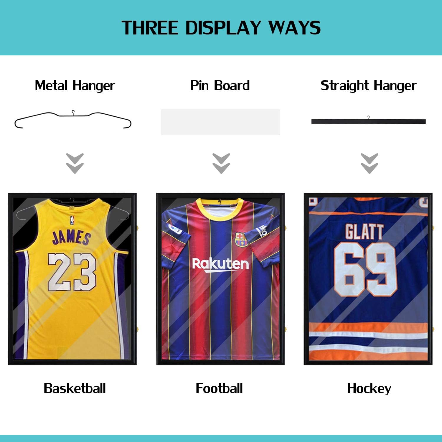 32 inch Jersey Frame Display Case, Large Lockable Shadow Box, UV Protection Acrylic Hanger, Wall Mount Option, Sports Memorabilia Display Case, for Baseball, Basketball, Football, Hockey, Black (Black) : Sports & Outdoors