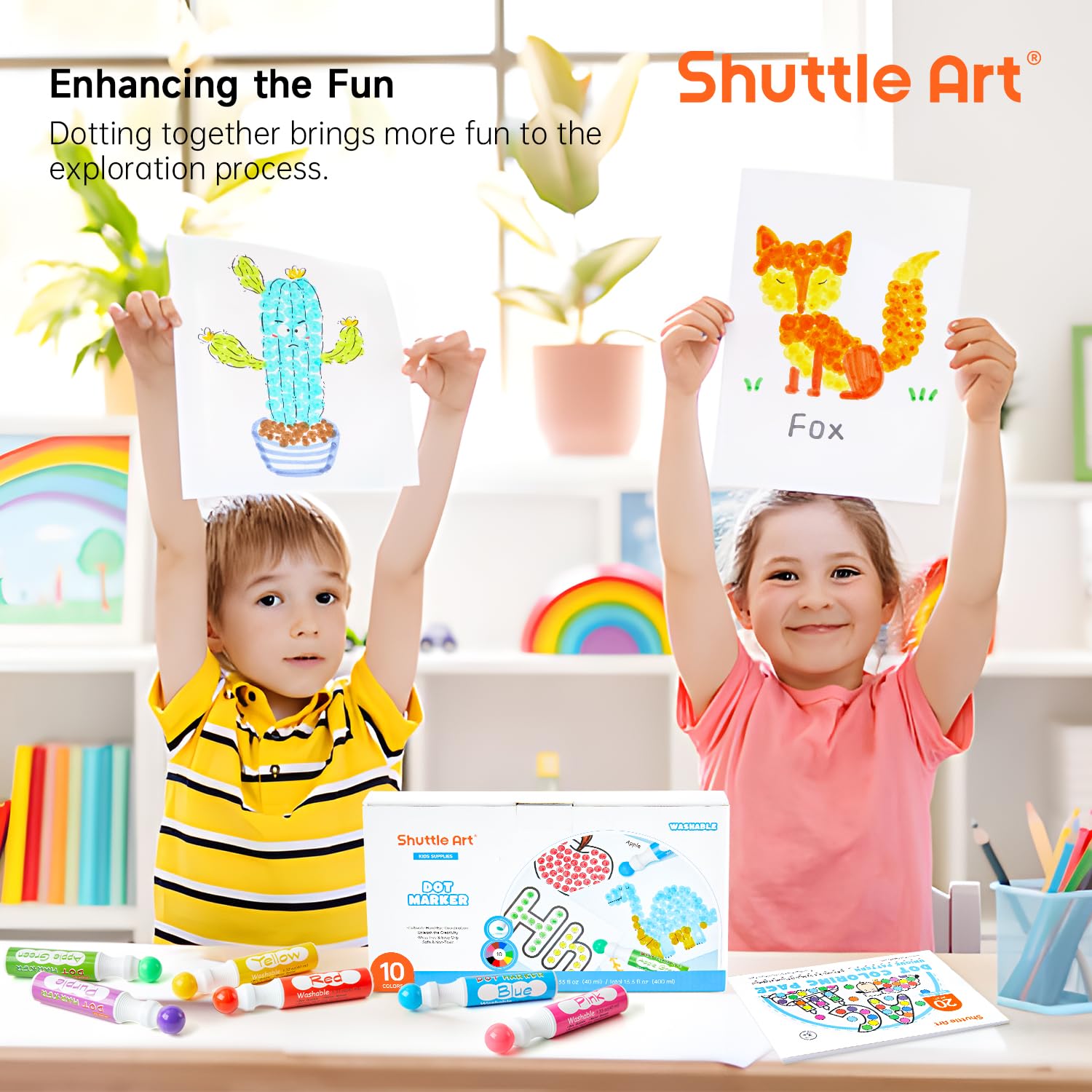 Shuttle Art 10 Colors Dot Marker Washable Non-Toxic Dot Marker for Children Early Education, Bingo Dabber for Creation with 1 Dot Activity Book
