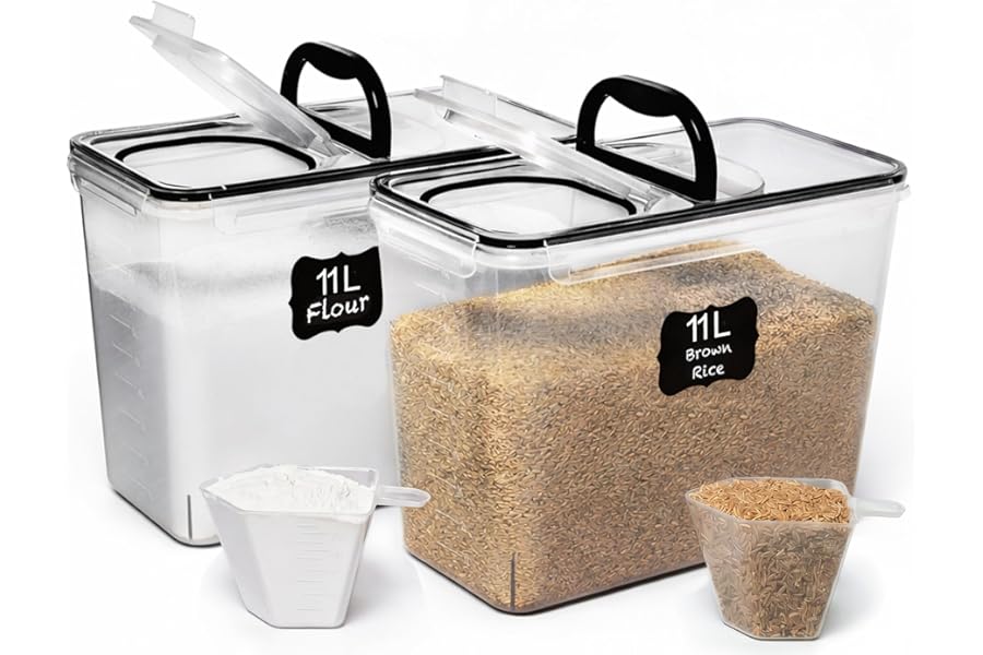 Shazo 2 PC (11L | 372 oz) Flour Sugar Storage Containers with Spout Lid & Easy Carry Handle - BPA Free Extra Large Airtight F