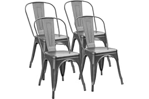 Furniwell Metal Dining Chairs Indoor Outdoor Use Stackable Tolix Industrial Metal Chairs Set of 4 for Kitchen, Dining Room, Bistro and Cafe (Gray)