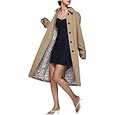 Fnortc Windproof Women's Long Single Breasted Trench Coat Oversized Style with Checkered Lining All-Season Fashion Outerwear