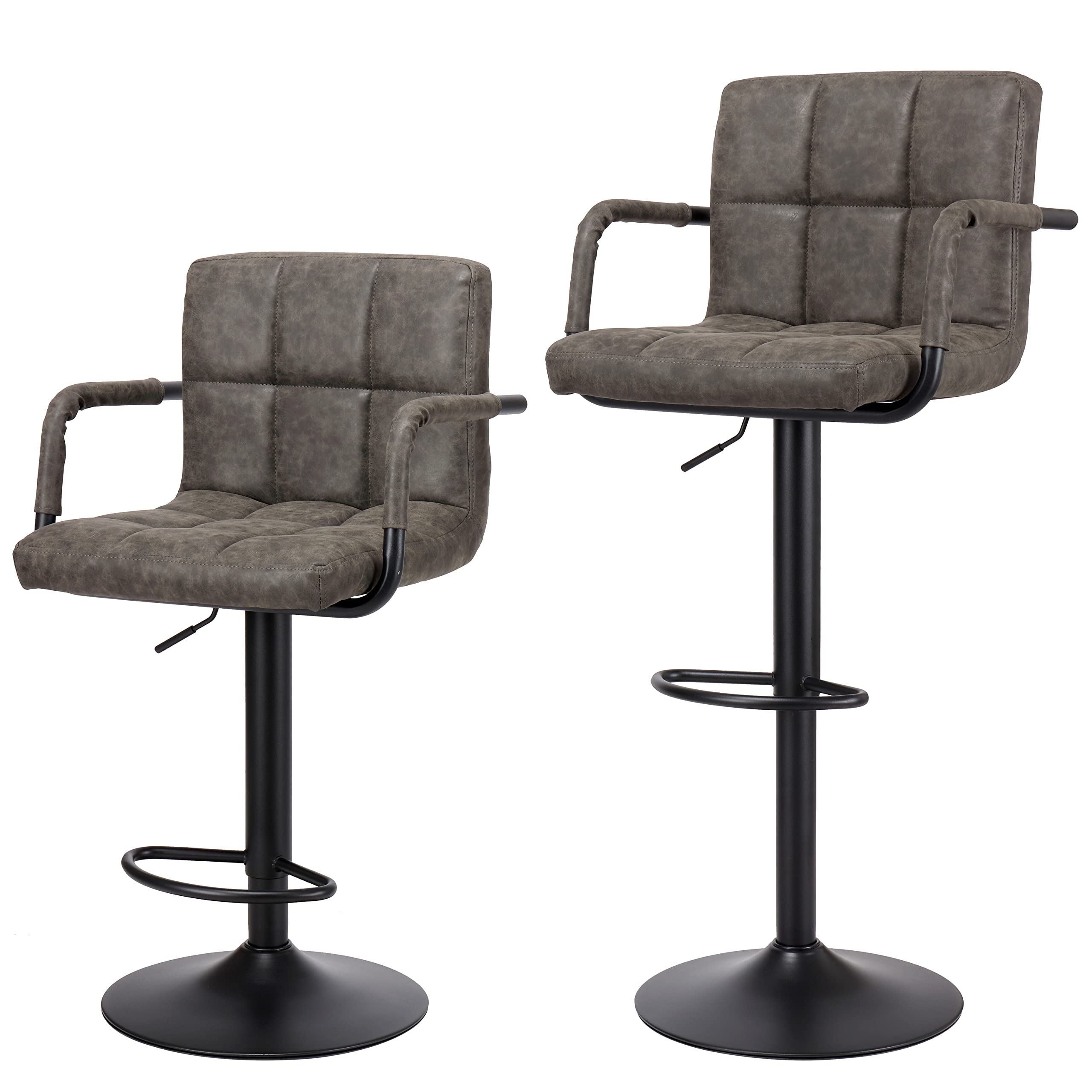 Photo 1 of Finnhomy Bar Stools Set of 2 Counter Height, Swivel Barstools with Armrest and L Shape Thicken Cushion Back, Height Adjustable Modern Bar stools for Kitchen, Vintage Leather, Retro Grey