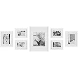 Gallery Perfect 7 Piece White Gallery Wall Kit Picture Frame Set with Decorative Art Prints & Hanging Template, Multi-Size