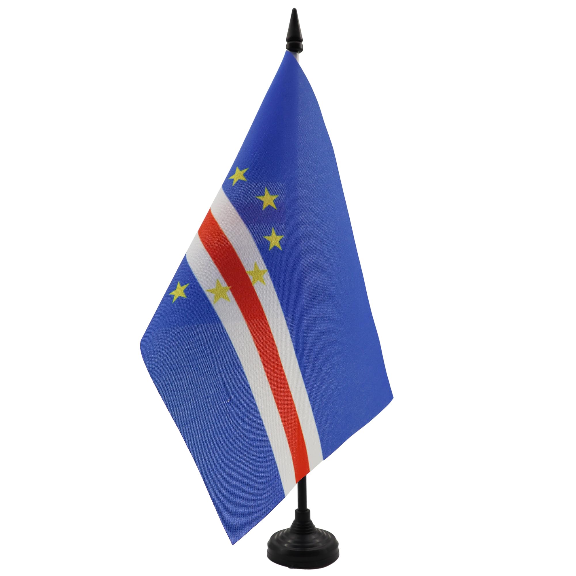 AZ FLAG Cape Verde Table Flag 5'' x 8'' - Cape Verdean Office Decoration 100% Polyester 21 x 14 cm - Mini Desk Flag with Pole and Black Plastic Base — image 1