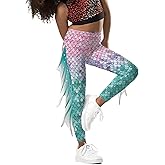 Mermaid Leggings for Girls Fish Scale Printing Yoga Pants Halloween Costume Tights Mermaid Birthday Outfit