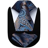 HISDERN Ties for Men Paisley Floral Tie Handkerchief Classic Woven Business Formal Necktie and Pocket Square Set Wedding