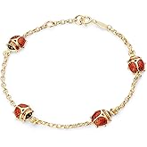 14k REAL Yellow Gold Lady Bug Chain Bracelet - 6.5+0.5"