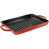 Lodge 12.5 x 8 Inch Enameled Cast Iron Grill Pan, Red | Dual Assist Handles for Easy Carrying, Ridged Surface for Deep Sear Marks, Even Heat Distribution, Easy to Clean