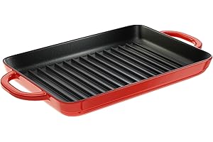 Lodge 12.5 x 8 Inch Enamel Cast Iron Grill Pan - Dual Assist Handles - Use in The Oven, on The Stove, on The Grill, or Over a