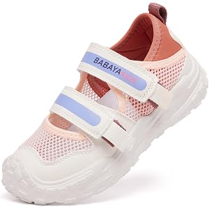 BABAYA KID Girls Athletic Sports Sandals Breathable Closed-Toe Outdoor | Breathable mesh upper, dual hook-and-loop straps, li