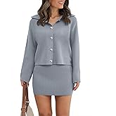 Saodimallsu Womens 2 Piece Sweater Skirt Sets Long Sleeve Collared Button Cardigan Knit Mini Skirt Two Piece Fall Outfits