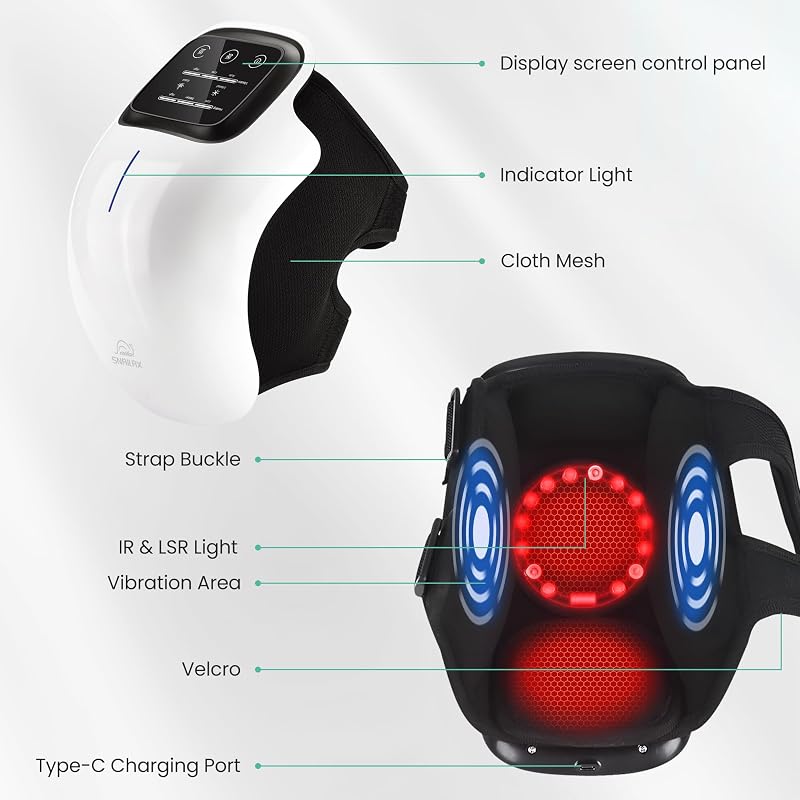 Massageador de joelhos com luz vermelha e calor