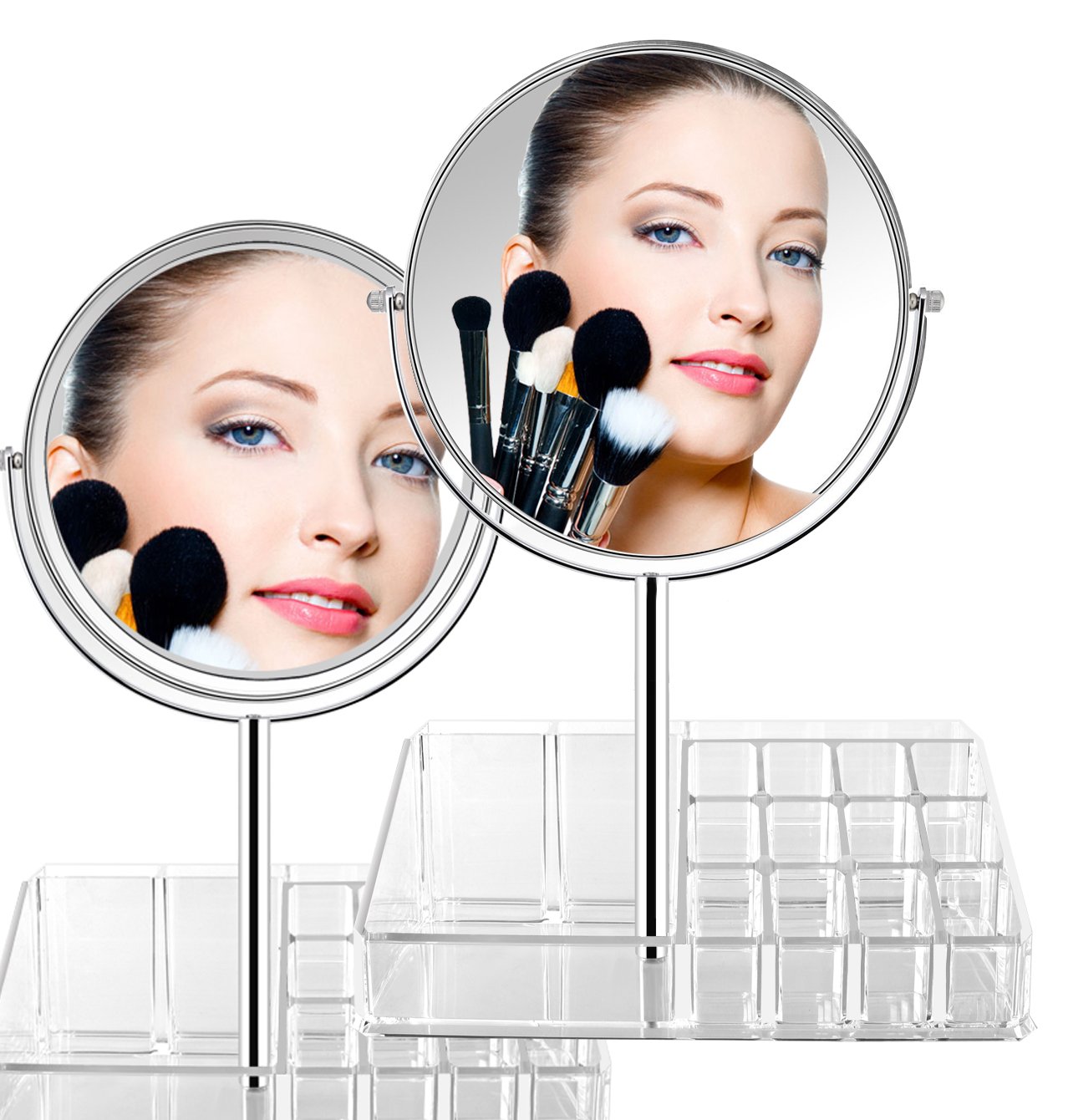7 Inch Vanity Makeup Mirror with Makeup Organizer -1x/3X Magnifying Double-Sided Makeup Mirror-Polished Chrome