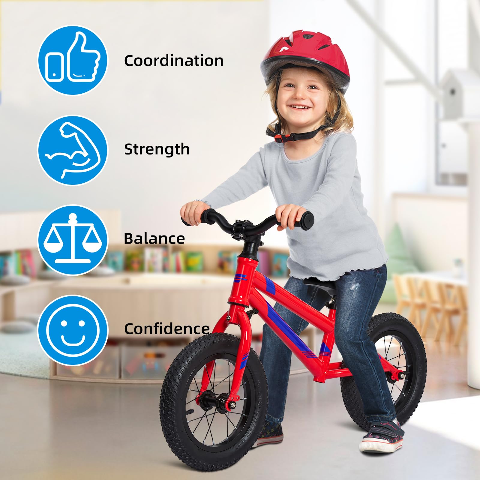 Balance Bike Lightweight Toddler Bike for 14 Year Old Boys and Girls - No Pedal Bikes for Kids with Adjustable Handlebar and seat - Aluminium, EVA Tires - Training Bike Red
