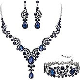 EVER FAITH Rhinestone Crystal Bridal Art Deco Floral Wave Teardrop Necklace Earrings Bracelet Jewelry Set