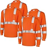 Amylove 4 Pcs Long Sleeve Safety Shirt High Visibility Reflective Construction Work Shirts for Men Women(XXL,Orange)