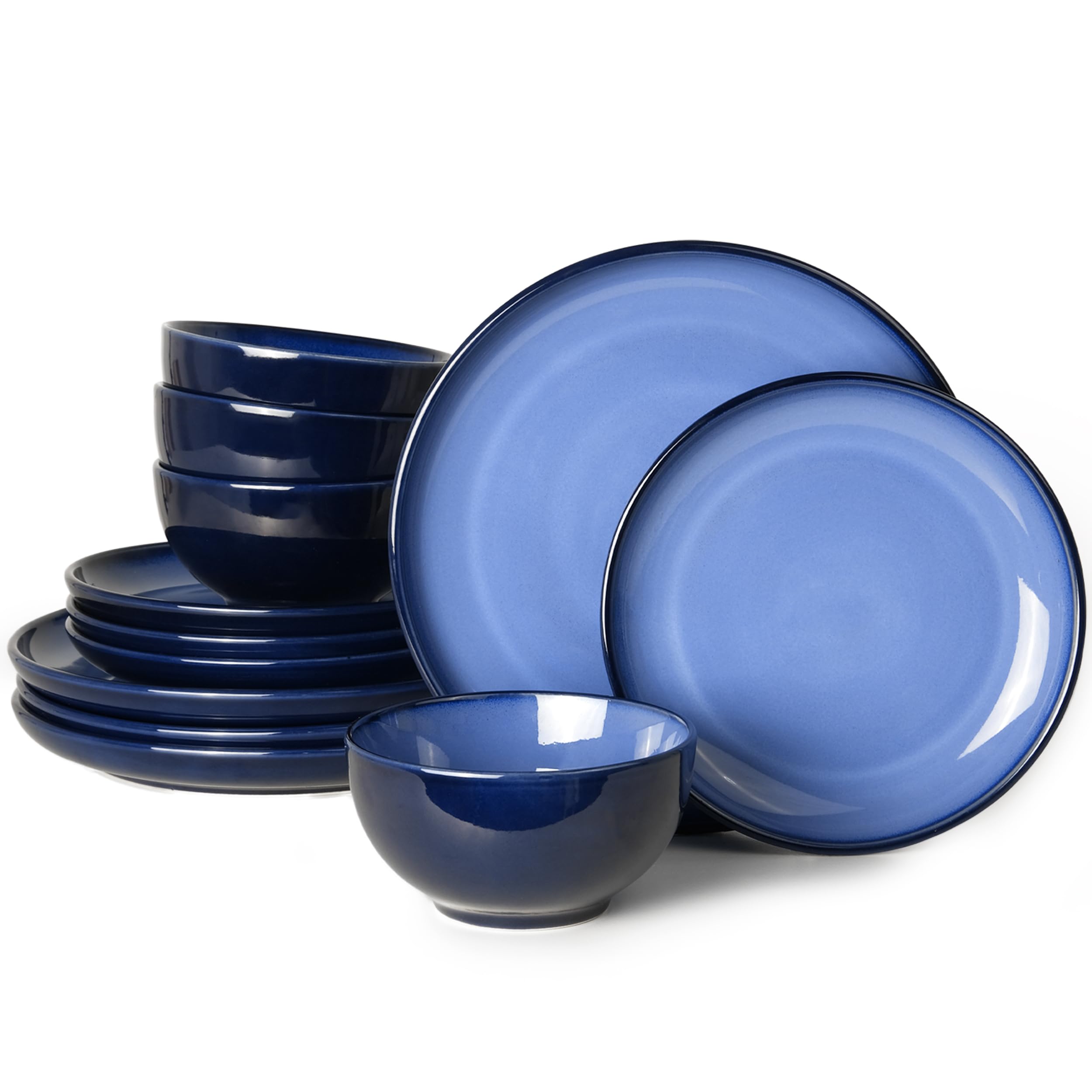 Pokini Blue Stoneware Dinnerware Set, 12 pcs