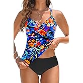 Women's Tankini Swimsuits - Two Piece Swimsuit Tummy Control Bathing Suit 2025 Twist V Neck Swimwear