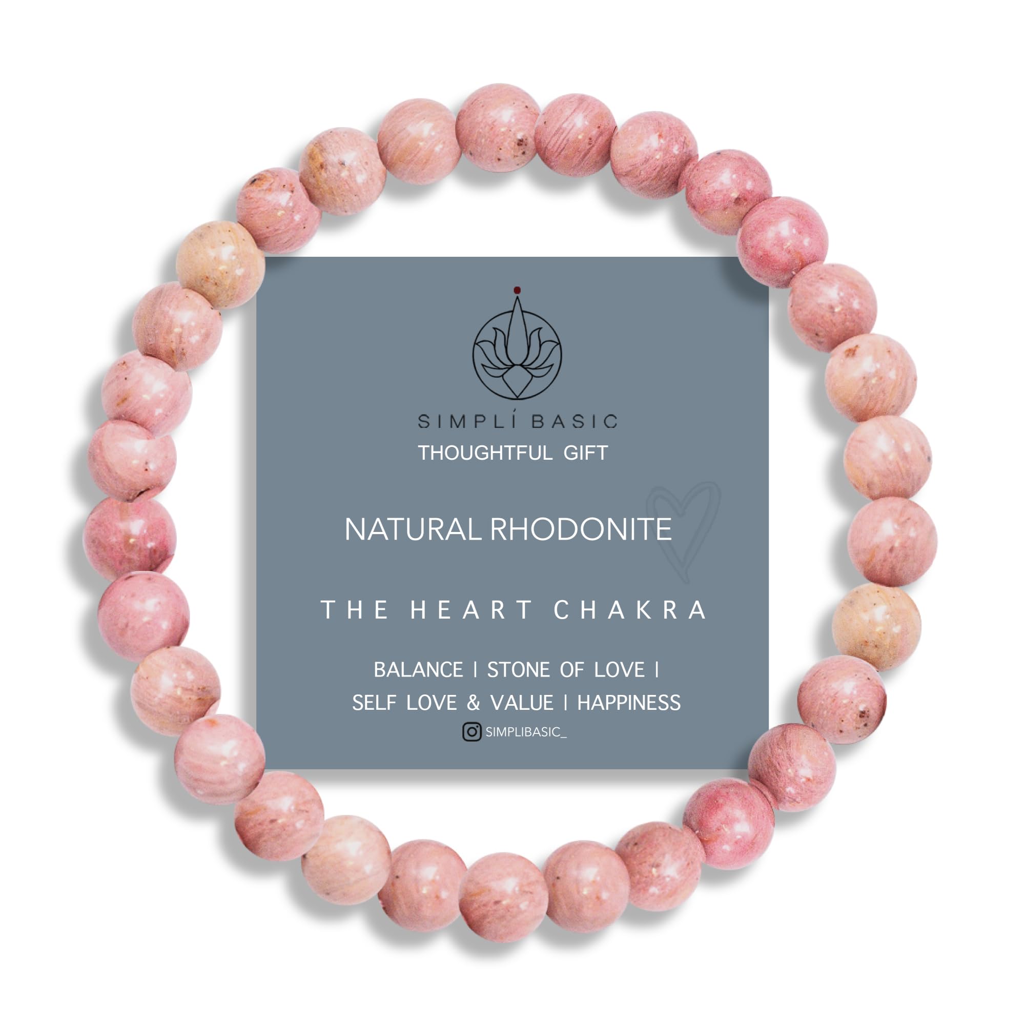 SIMPLÍ BASIC Natural Rhodonite Healing Gemstone Bracelets 6mm Bead | Womens & Mens Bracelets | Recognising Purpose | Enhance Confidence | Everyday Jewellery | Inc Gift Box