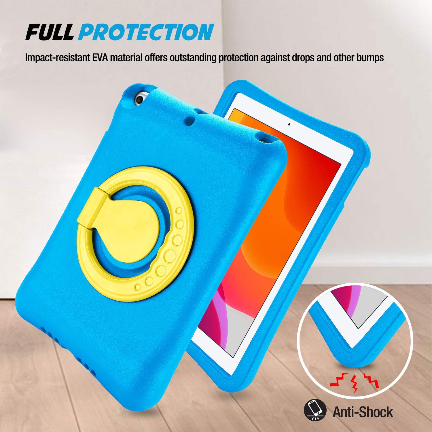 ProCase Kids Case for iPad 10.2 9th Gen 2021 / 8th Gen 2020 / 7th Gen 2019 / iPad Air 10.5 2019 / iPad Pro 10.5, Shockproof Light Weight Protective Cover with Rotatable Kickstand and Grip -Blue