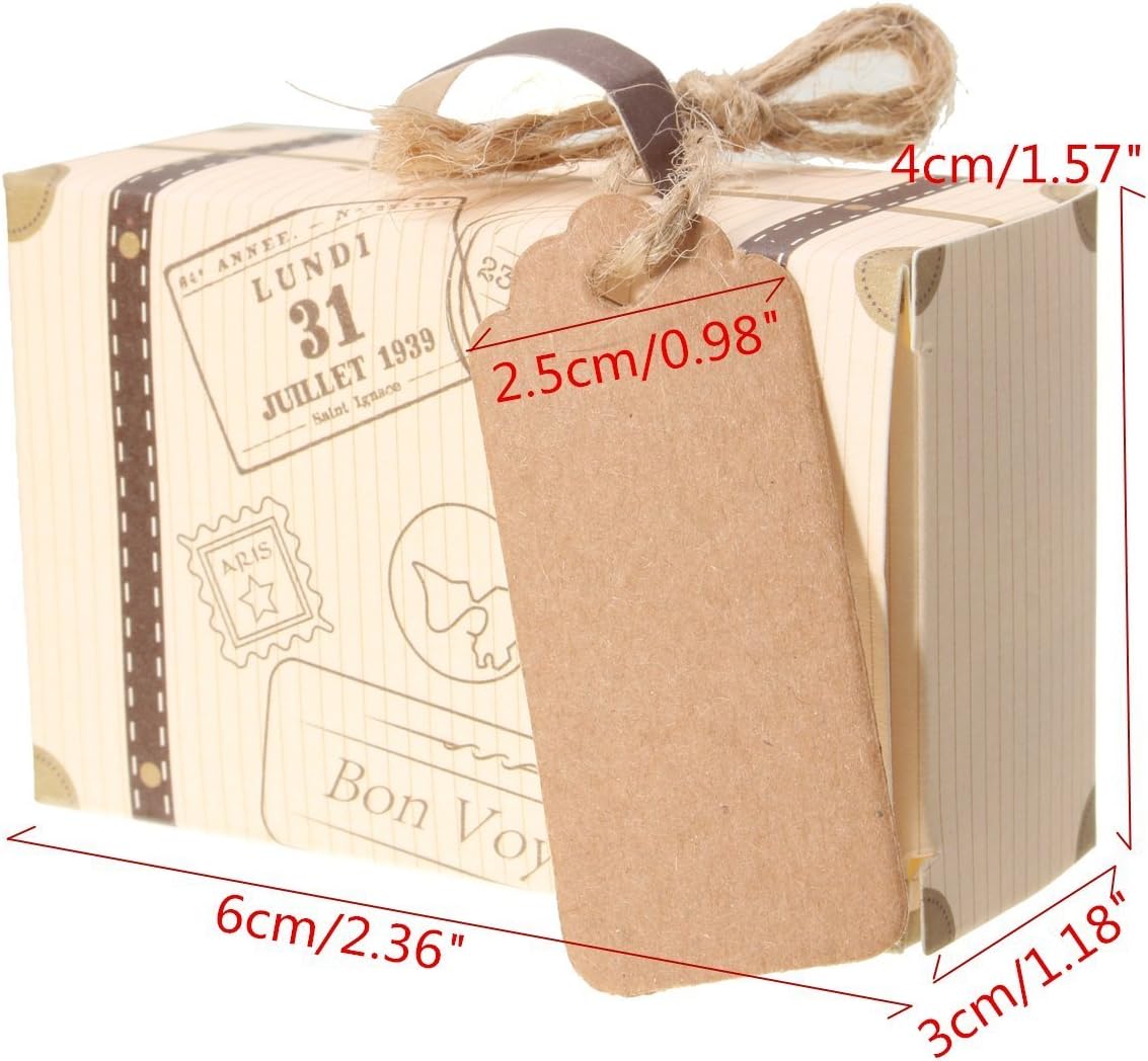 AmaJOY 50pcs Mini Suitcase Wedding Favor Box with Kraft Card and Burlap Twine Candy Box for Birthday Party Baby Shower Wedding Decor - Image 4