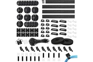 173pcs Cable Management Kit With Split Cable Sleeves, Adhesive Clips And Tie Rolls For Home Office TV Organization, 173pcs