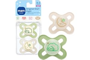 MAM Original Start Night Baby Pacifiers, Binky for 0-3 Months, BPA-Free Silicone Nipple, Easy to Clean, Best for Newborn Babies, Developed with Medical Experts, 2 Count Binkies with Sterilizer Case