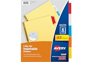 Avery Binder Dividers - 5-Tab Insertable Multicolor Big Tabs for Binders, 48 Sets of Dividers (11109)