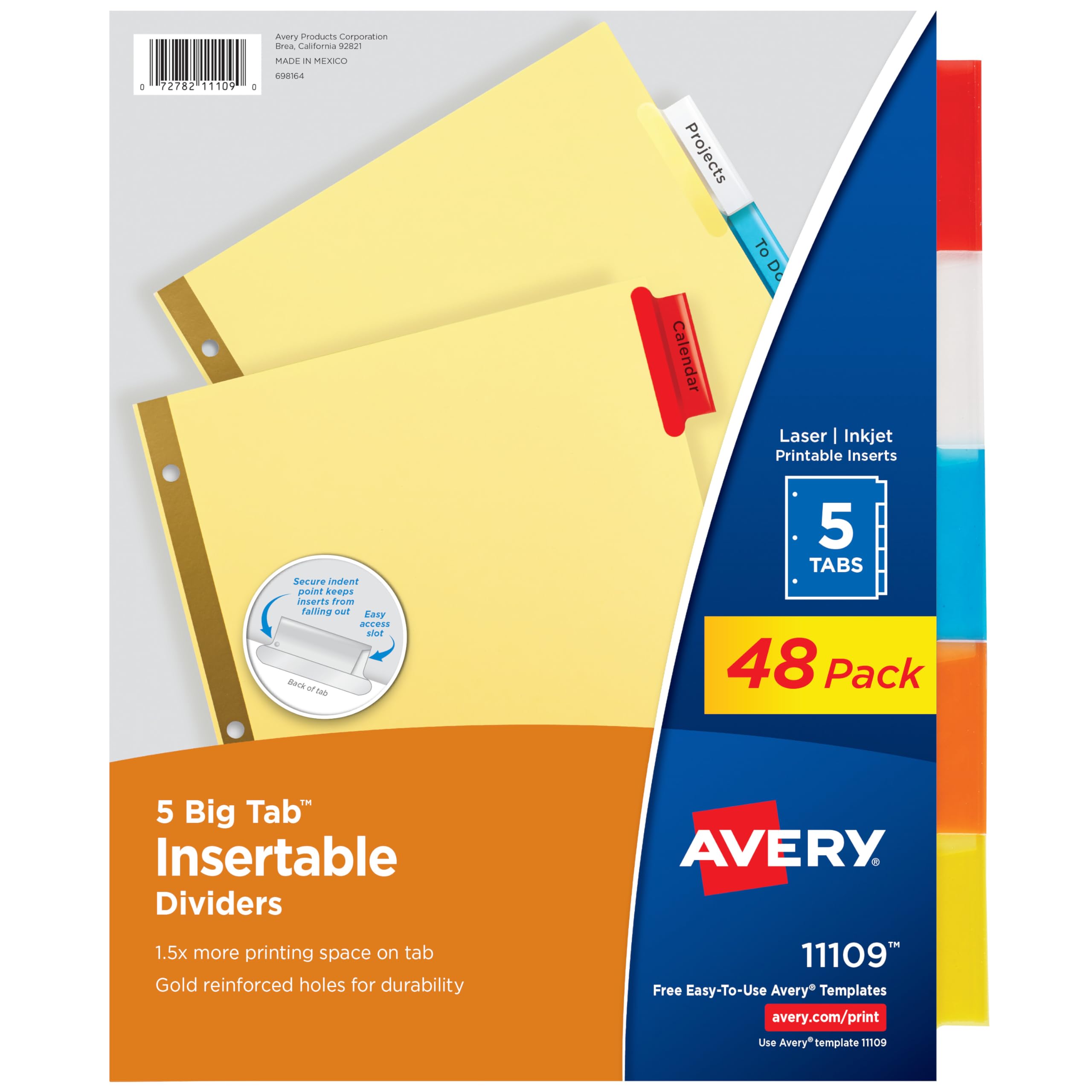 Avery Binder Dividers - 5-Tab Insertable Multicolor Big Tabs for Binders, 48 Sets of Dividers (11109) Image