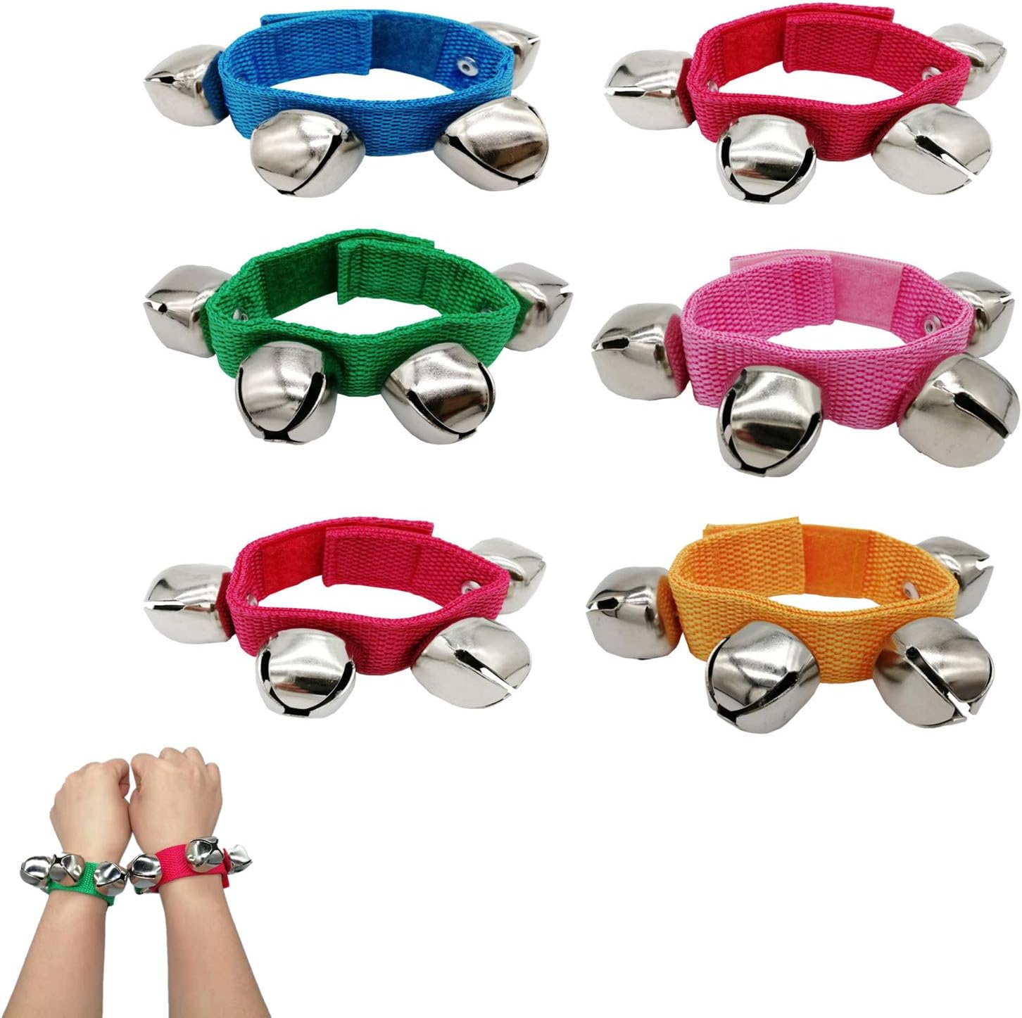 Baby Wrist Bells, 6 Pack Multicolor Wrist Jingle Bells Bracelet Bells Musical Rhythm Instrument, Wrist Ankle Bells Band for Kids Baby Toddler Children Party Festival