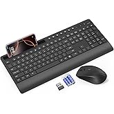 Trueque Wireless Keyboard and Mouse Combo - Full-Size Quiet Keyboard with Palm Rest, Phone Holder, Multimedia Keys, Power Switch, Compatible with Windows, Chrome OS, PC, Laptop (Batteries Included)