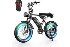 Movcan V60/V60 Pro Electric Bike, 48V 15.6/18.2Ah Removable Battery 20” Fat Tire Electric Bike, 1000/1500W Motor 30/33MPH Top Speed Electric Motorcycle, for Commute/Offroad/School/Rain/Snow Riding.