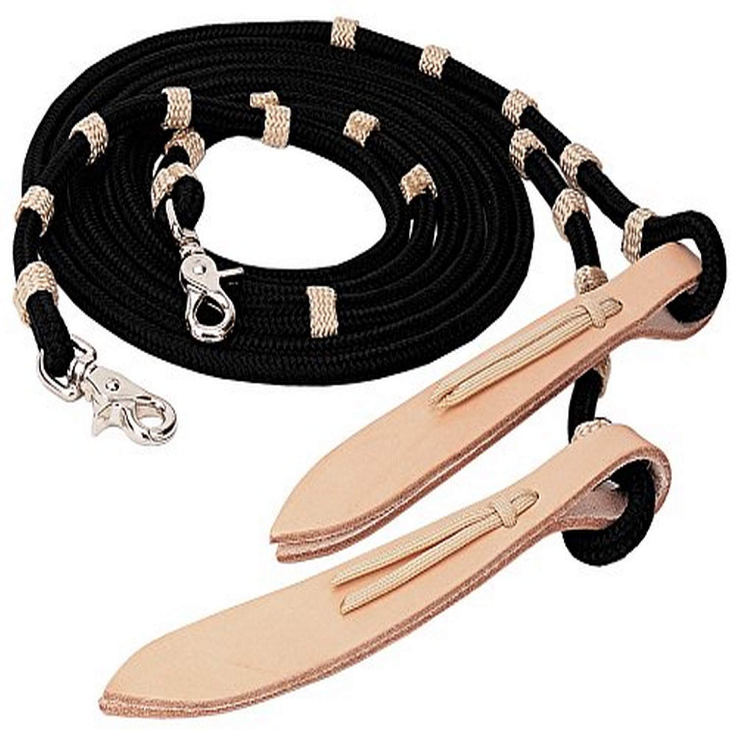 Weaver Leather 35-2044-BK Vaquero Split Reins, black/Tan, Brown/Tan, 3/8" x 8'