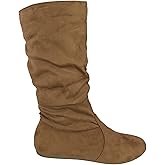 Wells Collection Womens Boots Soft Slouchy Flat to Low Heel Under Knee High, Tan, 7