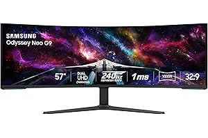 Samsung 57" Odyssey Neo G9 (G95NC) Series Dual 4K UHD 1000R Curved Gaming Monitor, 240Hz, 1ms with DisplayPort 2.1, Quantum Mini-LED, DisplayHDR 1000, AMD FreeSync Premium Pro, LS57CG952NNXZA