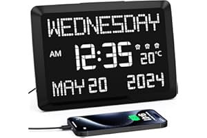 11.5" Large Digital Clock for Seniors, Dementia Clock with Temperature/Date/Week,3 Alarms,5 Dimmer,15 Volume,Battery Backup,C