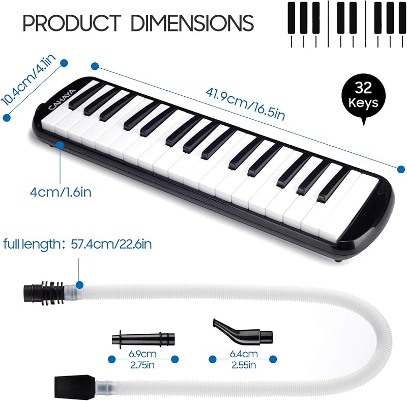 Melodica 32 Tasten für Kinder und Anfänger mit Tragetasche Schwarz