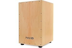 PYLE Full Size Cajon Drum – Handcrafted Wooden Percussion Box with Adjustable Guitar Strings – Compact Acoustic Jam Drum for 