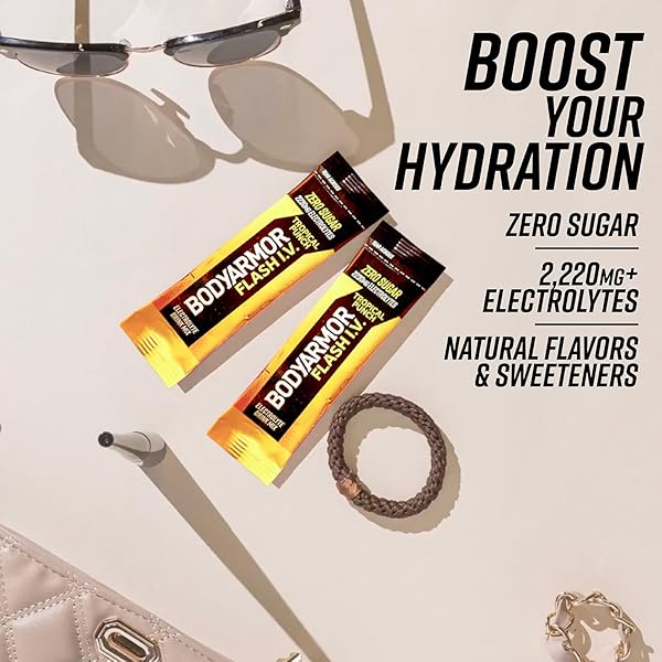 BODYARMOR FLASH IV ELECTROLYTE PACKETS, TROPICAL PUNCH – ZERO SUGAR DRINK MIX, SINGLE SERVE PACKS, COCONUT WATER POWDER, HYDRATION FOR WORKOUT, TRAVEL ESSENTIALS, JUST ADD STICKS TO LIQUID (15 COUNT)