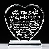 QIANRUNA 75th Birthday Gifts for Women Men, Laser Glass Heart 75th Birthday Decorations Ideas, Happy Birthday Gifts for 75 Year Old Men Women Husband Wife Mom Dad Friend