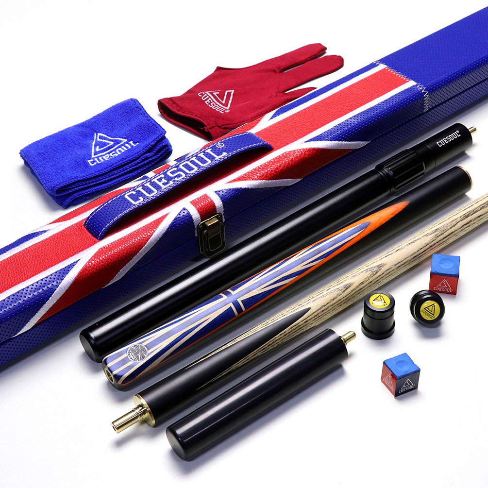 CUESOUL 57" Handcraft 3/4 Jointed Ebony Snooker Cue with Union Jack Flag Design