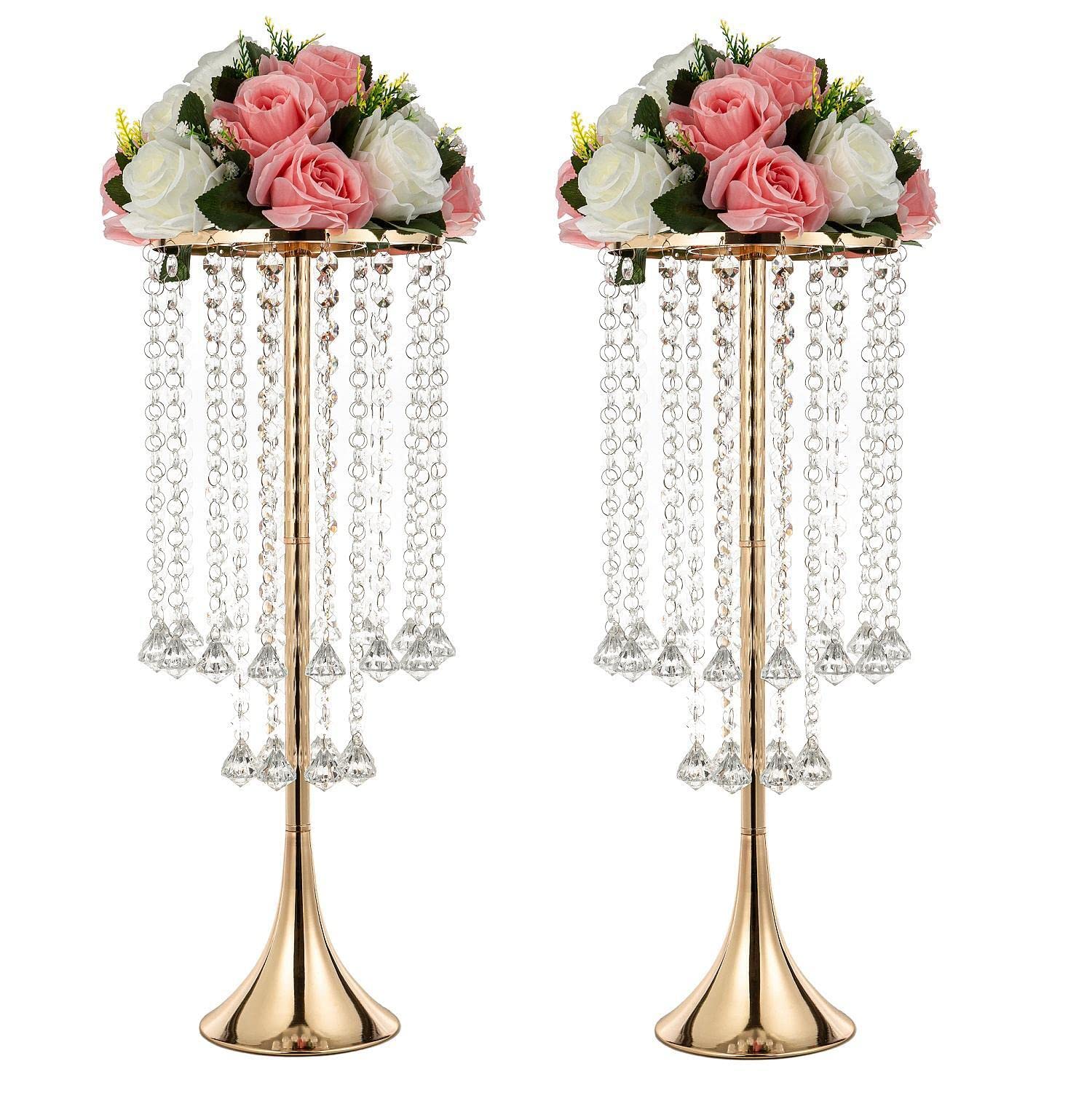 Photo 1 of 2Pcs 21.88" Centerpieces Tall Crystal Metal Vase Gold Flower Stand Vase for Table Wedding Centerpieces Decoration-Artificial Flower Vase for Dining