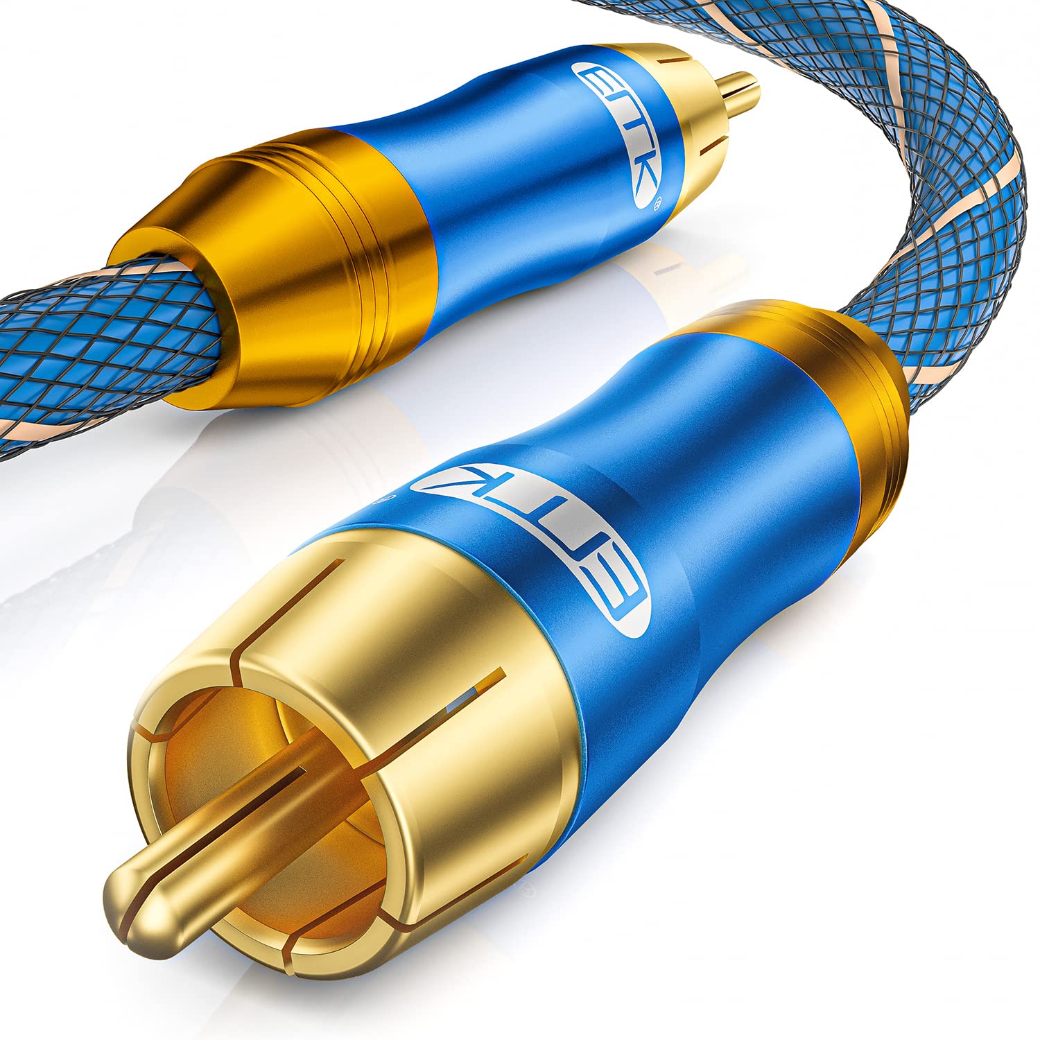 EMK 1M Subwoofer Cable RCA to RCA Audio Coaxial Cable, 24K Gold-Plated, Male to Male Blue, for Home Theater, HDTV, DVD Player, Speaker, Subwoofer, Hi-Fi Systems
