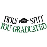 Congrats Grad 2026 Banner, You Did It Hanging Decorations, Class of 2026 Graduation Party Decorations Supplies Green and Black Glitter
