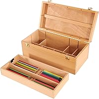 VISWIN Double-Layer Art Supply Storage Box, Portable Beech Wood Art Storage Organizer with Removable Dividers & Locking Clasp