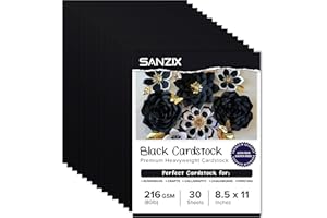 SANZIX 30 Sheets Black Cardstock Paper 8.5 x 11 80lb/216 GSM Heavyweight Printer Paper for DIY Cards, Scrapbook, Calligraphy | Card Stock for Drawing, Invitations, Menus & Halloween Decorations